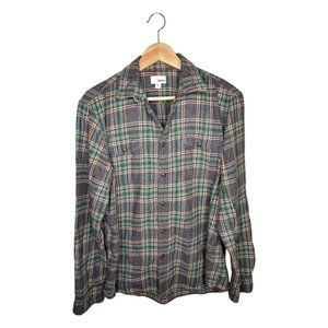 Gray Teal Rust Flannel Shirt Plaid Print Size L